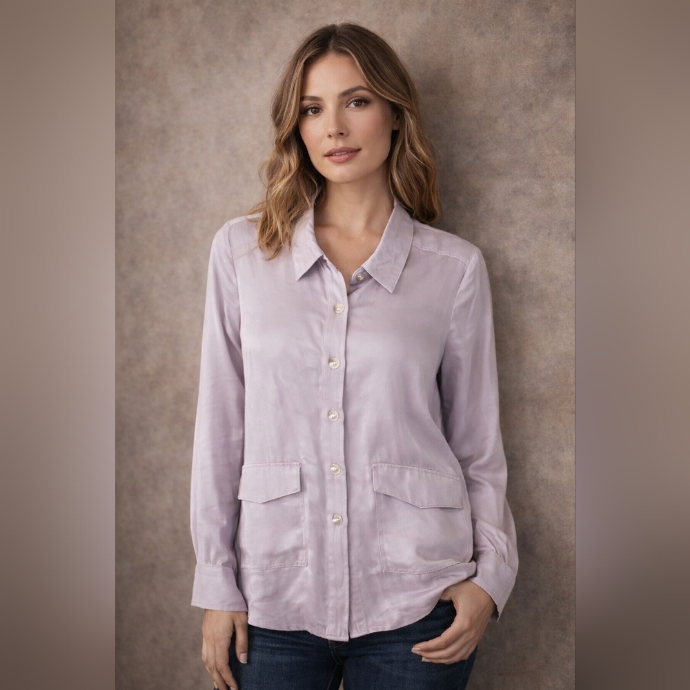 Current Air Clemence Lavender Satin Shimmer Button Down Shirt Jacket Shacket XS